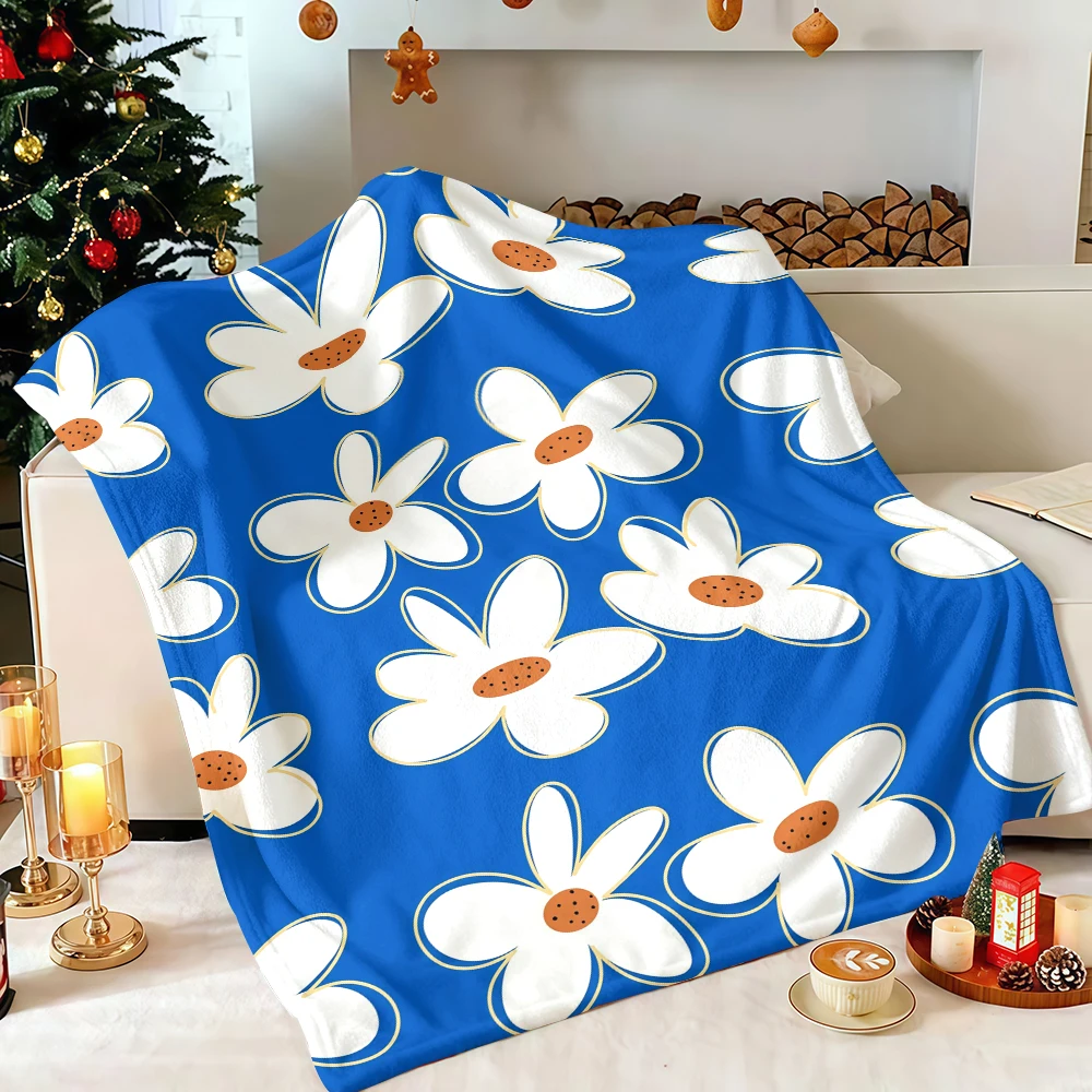 Green Wildflowers Design High-Quality Smooth Fluffy Extra Warm Flannel Blanket Perfect for Living Room Bedroom Decoration