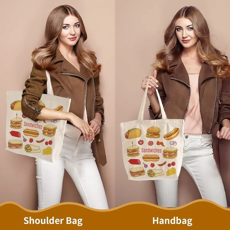 10 Pak Tas Tote Kanvas dengan Ritsleting, Tas Belanja Reusable dengan Pegangan Panjang, Tas Belanja Kosong untuk Sublimasi Transfer Panas DIY