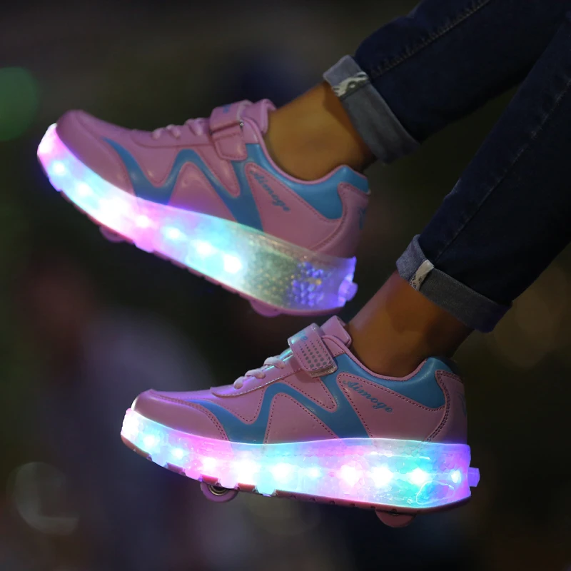 زلاجات دوارة للأطفال بعجلتين مع أضواء LED أحذية رياضية منتشرة باركور للفتيات زلاجات دوارة رياضية غير رسمية1