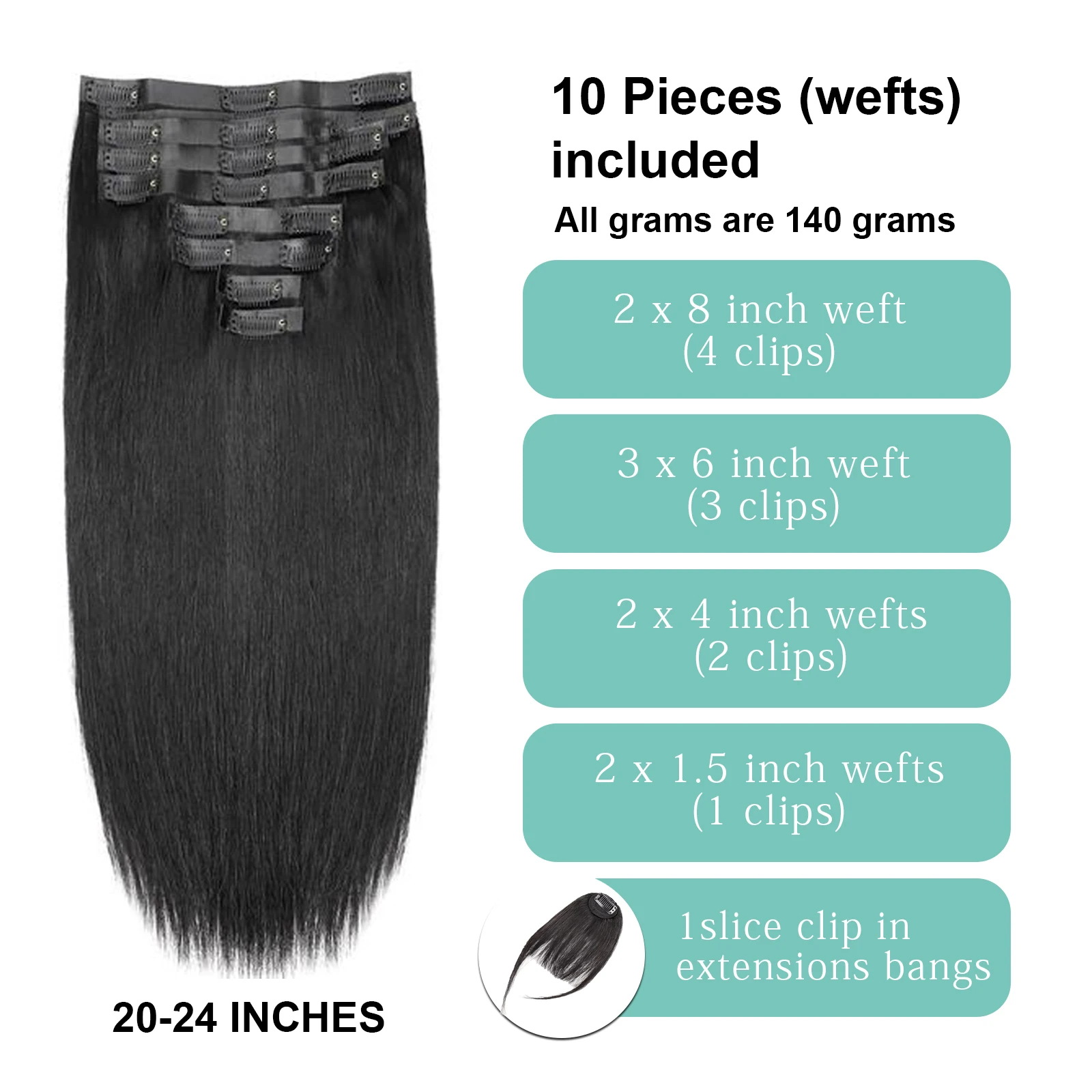 Extensión de cabello humano con Clip recto, 120 g/juego, extensión de cabello con Clip recto, extensión de cabello con Clip brasileño de cabeza completa para mujeres