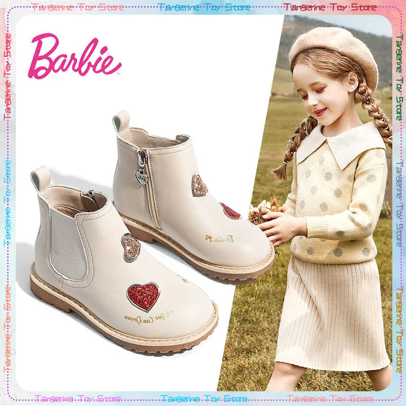 2024 New Arrive Mattel Barbie Girls Martin Boots Spring Autumn Breathable Mesh Dopamine Plush Princess Boots Birthday Gift