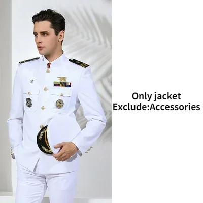 アメリカ海軍の男性用ユニフォーム,キャプテンスーツ,ヨットジャケットとパンツのセット,アメリカのスーツ,海軍の司令官と郵便サービス,白いユニフォーム