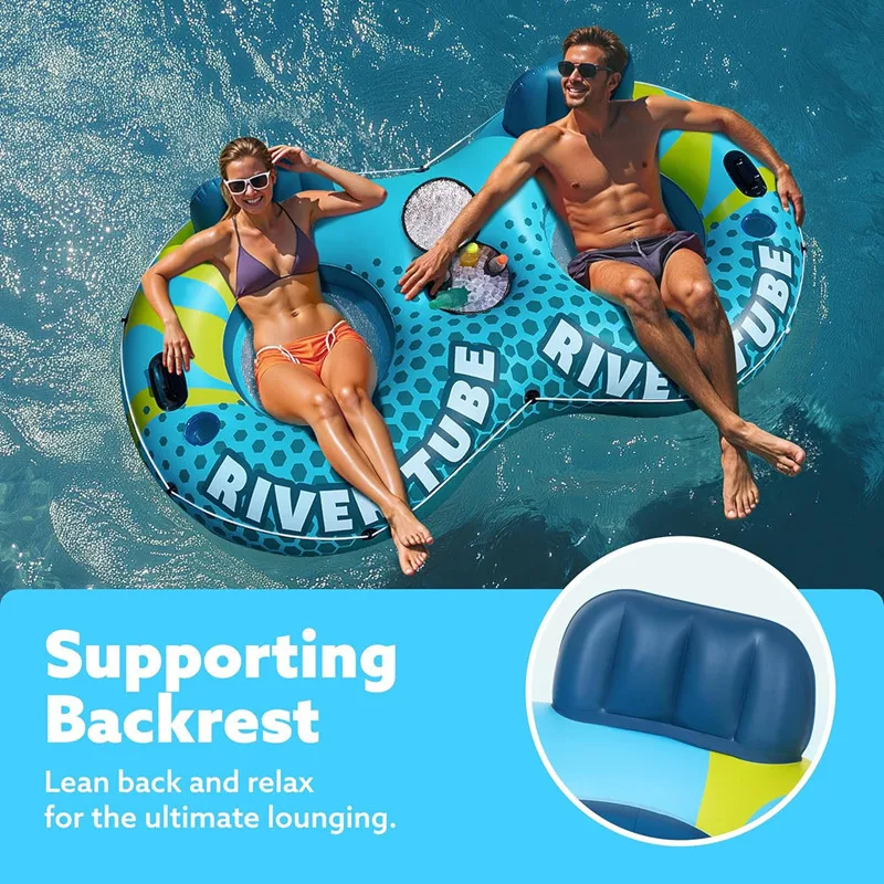 Inflatable Double Seat Swimming Pool Adult Ice Trough Mounts Mesh Seats Swimming Rings Backrest Boat Outdoor