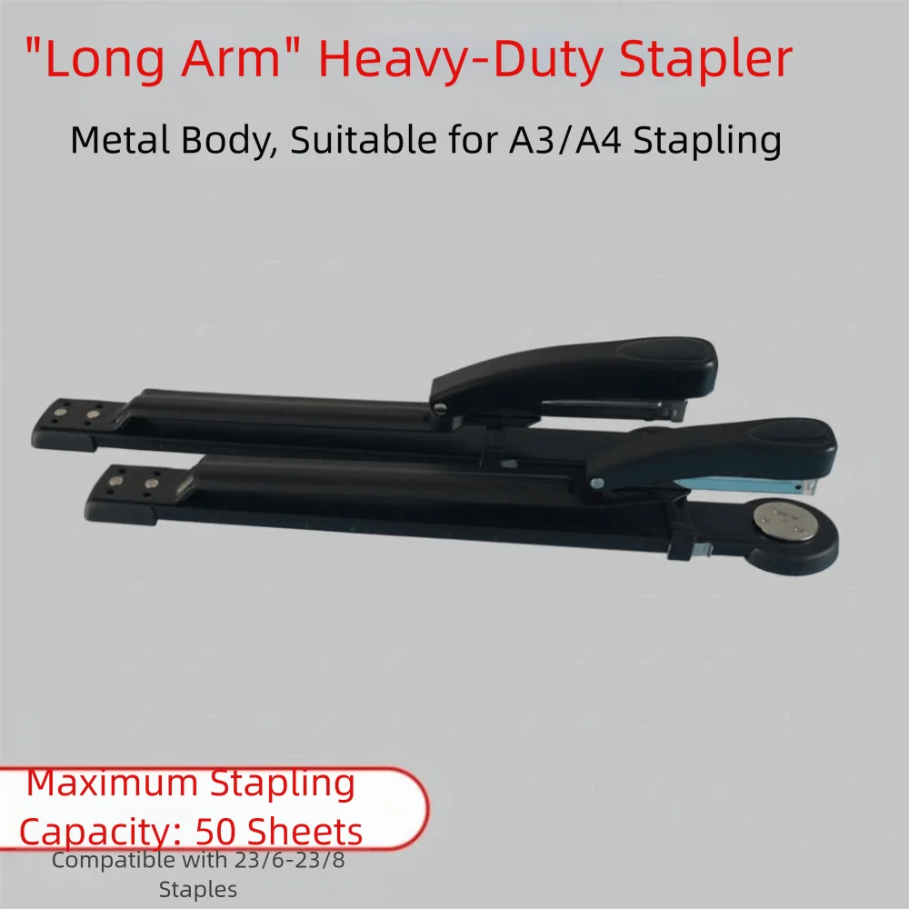 50-Sheet Capacity Long Reach Stapler Thickened Metal Body Long Arm Stapler Educational Effortless Paper Stapler For Booklet