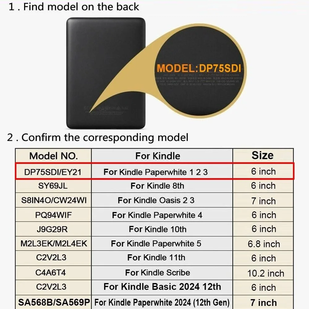 Auto Wake/Sleep 6 inch e-Reader Case Split Design Acrylic Smart Case for Kindle Paperwhite 1/2/3 (2012 2013 2015 2016)