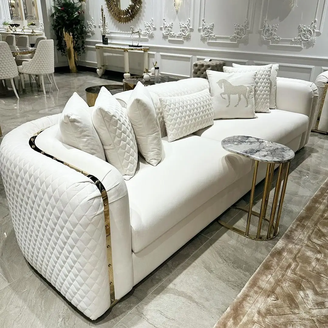 Newest Living Room Sofa Set Gold Stainless Steel Lounge Chair Loveseat Velvet Upholster Couch for Home Hotel