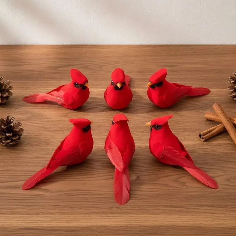 3 Pcs Artificial Red Feather Bird Modern: Jungle Garden Hanging Ornament Room Holiday Decoration