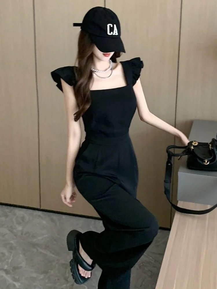 Jumpsuits Women Tender Sexy Lovely Street Wear Korean Fashion Official Pure Chic Summer Daily Slim Backless Pockets Ins Hot Sale