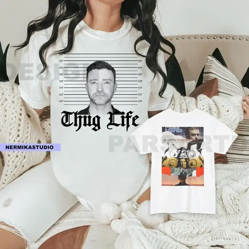 Justin Timberlake world tour thug life backprint JT shirt forget tomorrow print concert arrest merch T