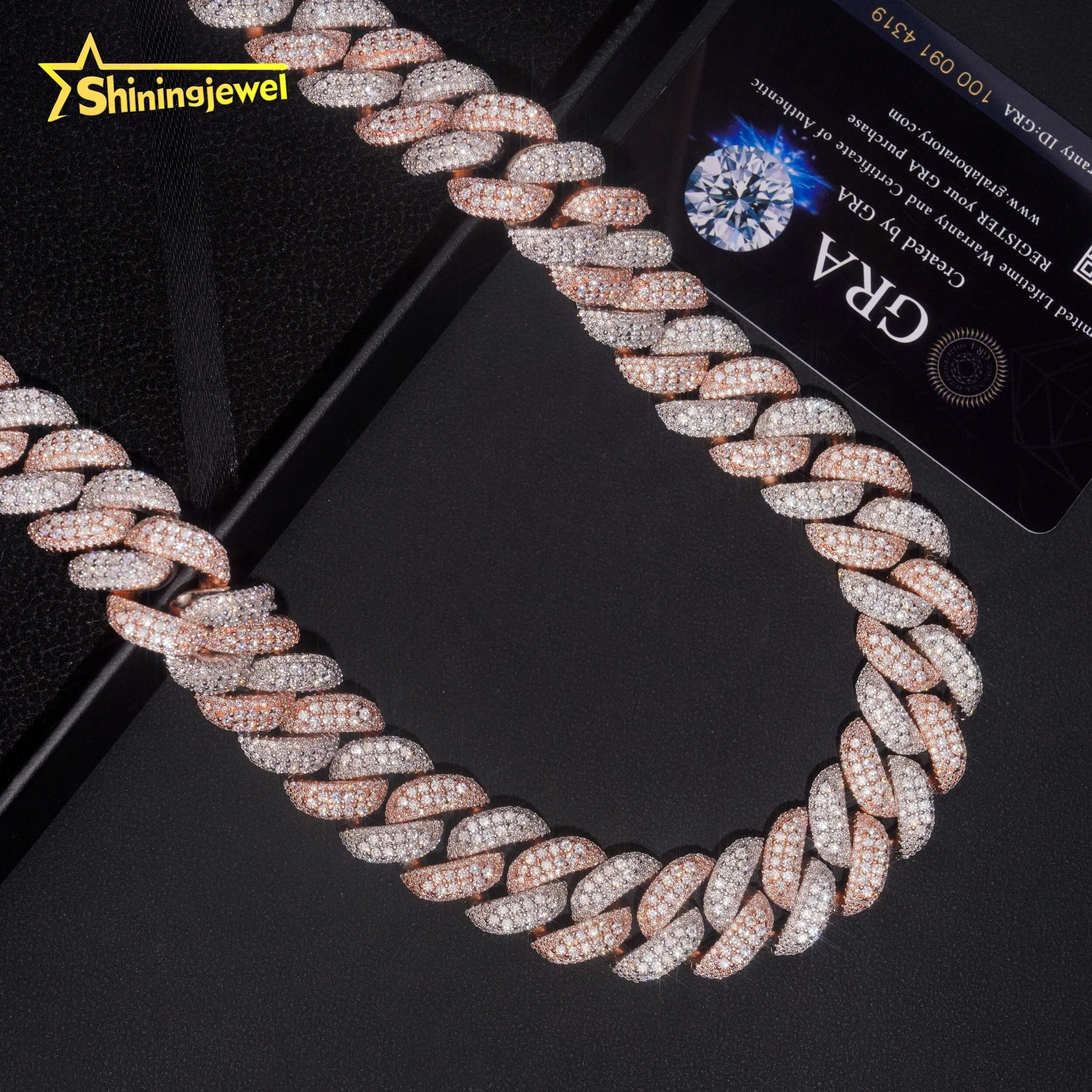 New Arrivals Pass Diamond Tester Hip Hop 18mm Two Tone 925 Silver Moissanite Cuban Link Chain Necklace...