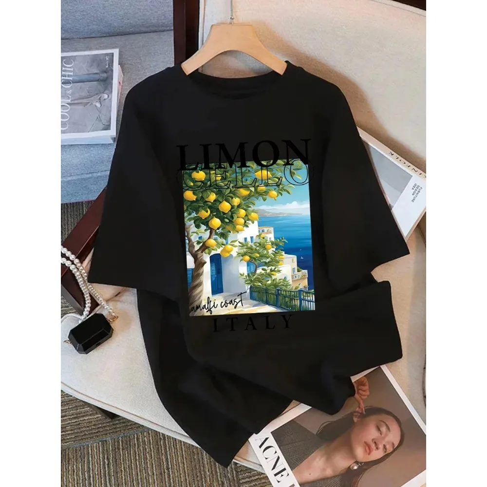 Limoncello Print TShirt Amalfi Coast Italy Graphic Tee Italian Summer Style Short Sleeve Casual Streetwear Top Men Women Fashion