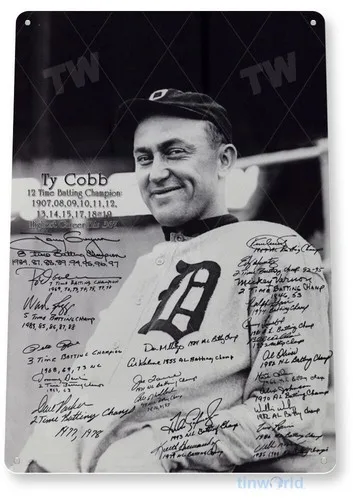 Letrero Metálico Ty Cobb & Batting Champions, Tienda de Tarjetas de Historia del Béisbol A659