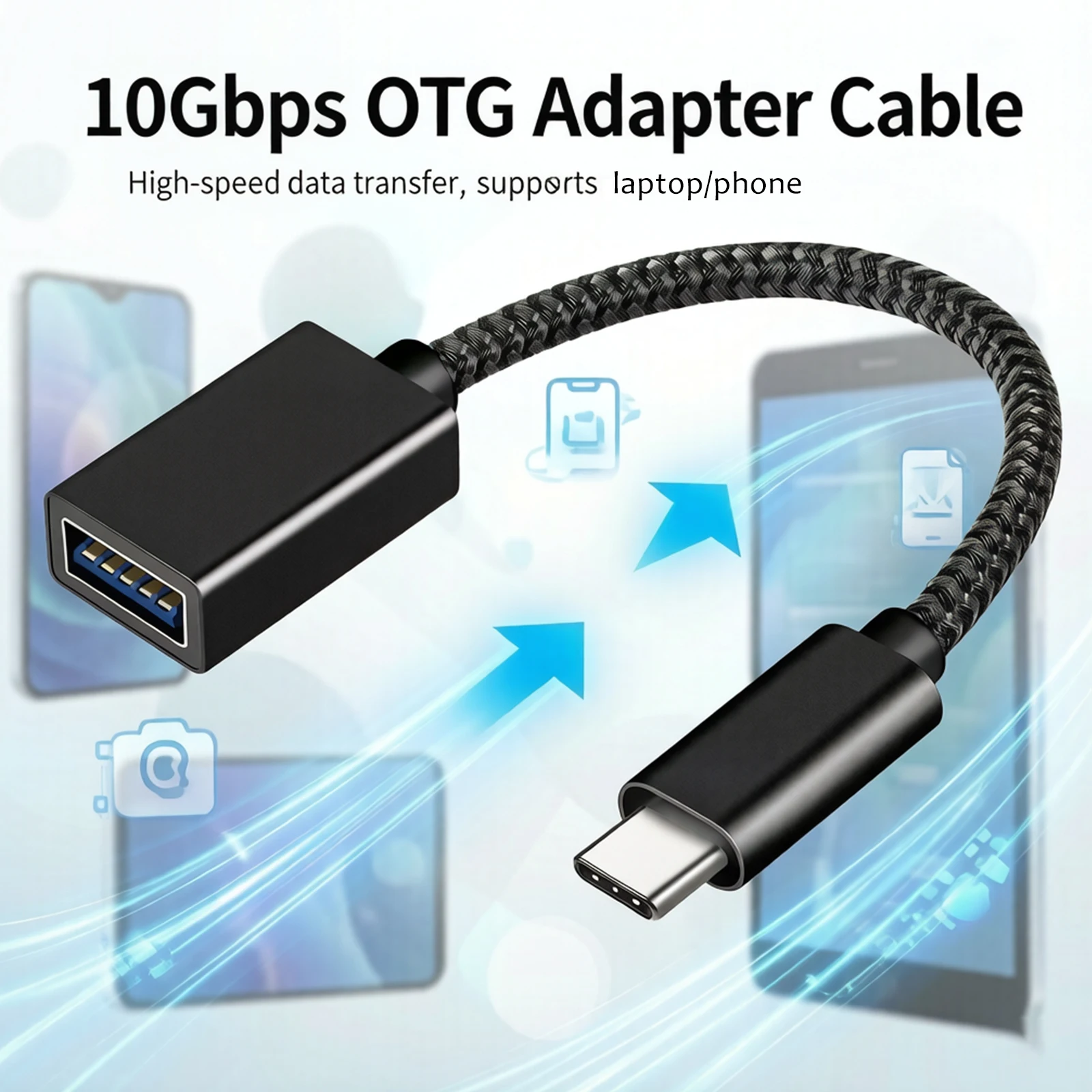 10Gbps OTG Adapter Cable Type-C to USB 3.2 Female High Speed Data Converter for Phone Tablet Laptop U Disk
