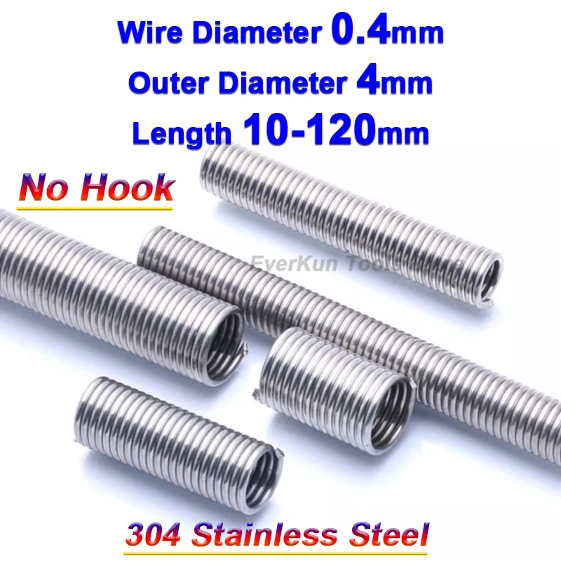 

10Pcs Wire Dia 0.4mm Stainless Steel Tensile Tension Springs Small Extension Stretching Spring No Hook OD 4mm Length 10-120mm