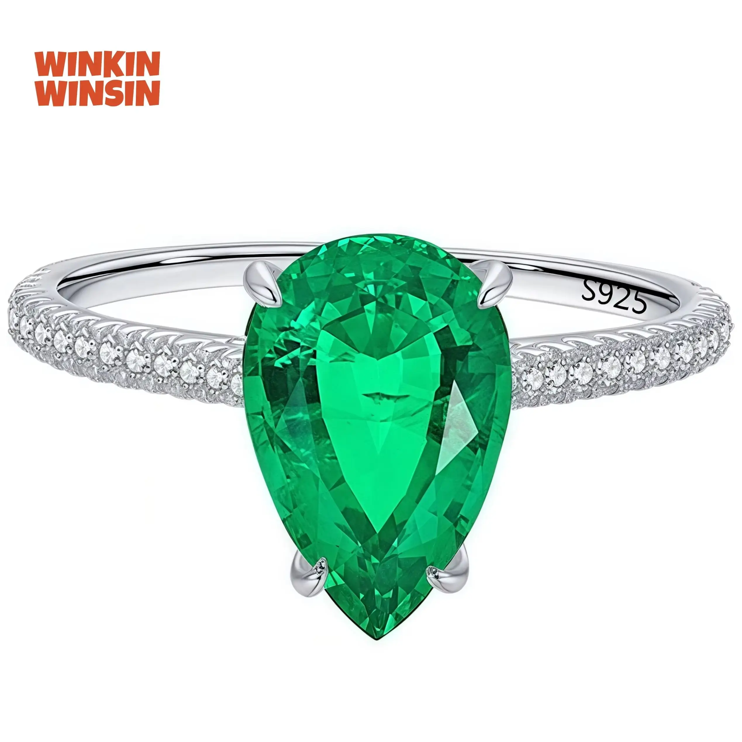 

WINKIN WINSIN Brand MST 925 Sterling Silver 2.4ct Emerald Lab Grown Gemstones High Carbon Diamond Water Drop Rings Fine Jewelry