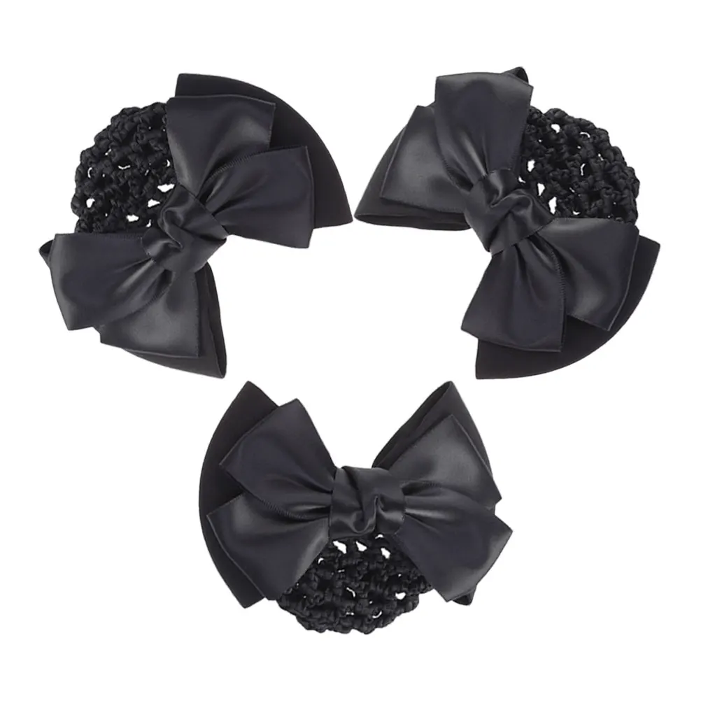 3Pcs Hair Bun Covers Bowknot Elastic Mesh Hair Snoods Secure Hairnet for Ballet Dance Office Party Professional Use