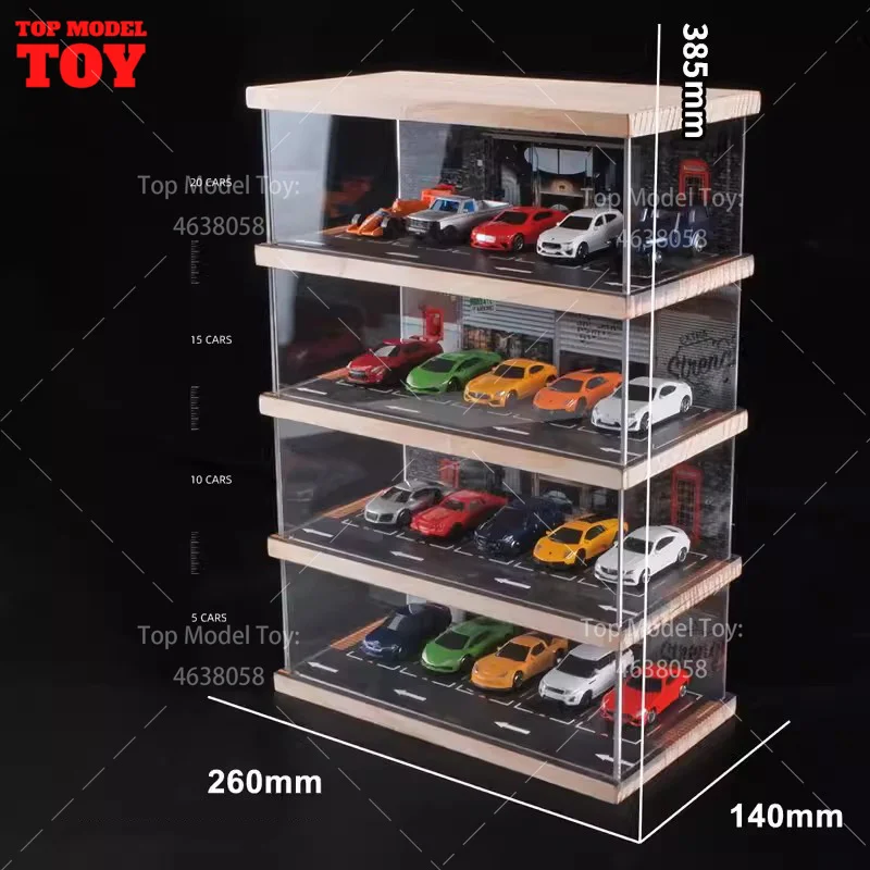 1/64 Scale Four Story Parking Lot Model Mini House Props Simulated Car Garage Scene Assembly Display Box in Set for Fan Storage