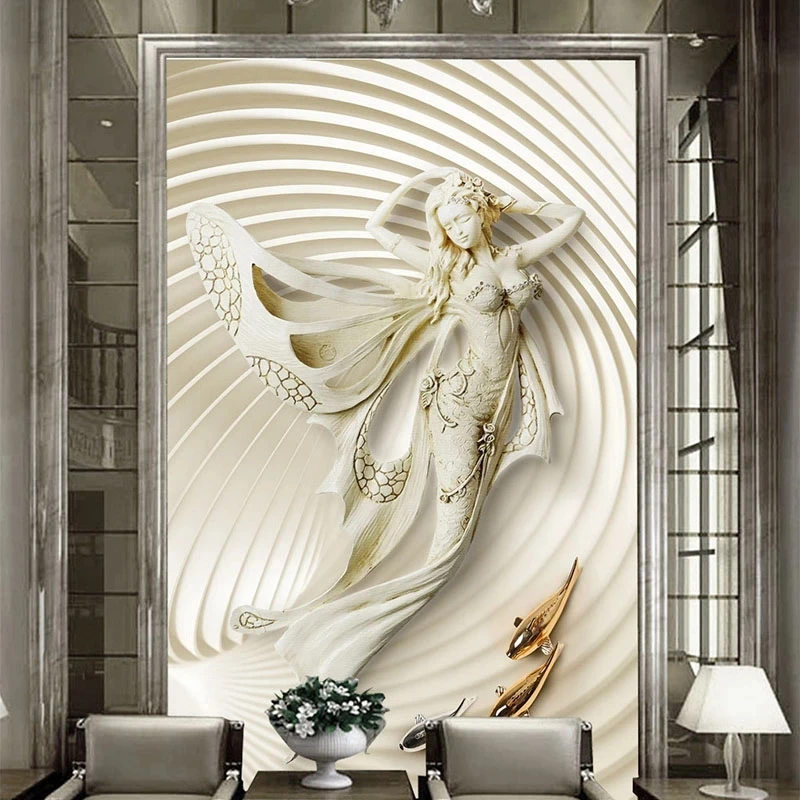 Custom Wallpaper European 3D Fashion Sculpture Mural Hotel Entrance Hall Beautiful ladies with beautiful characters restaurant