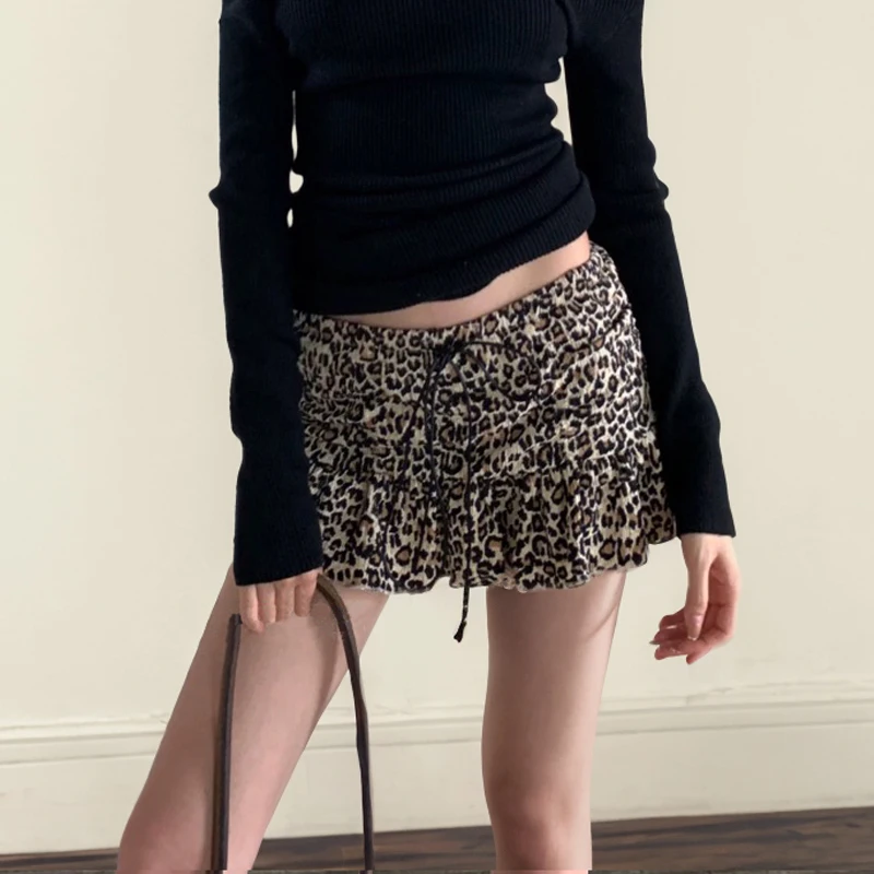 Leopard Print Women Short Skirt Cake Skirt  Summer American Sexy Retro High Street Fashion Y2k Skirts for Woman Woman Clothing