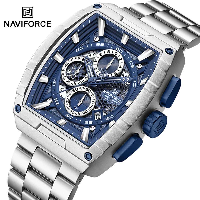 NAVIFORCE Male Casual Multi-function Wristwatch Business Luxury Stainless Steel Waterproof Quartz Mens Watches Relogio Masculino