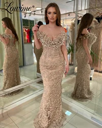 2024 Aso Ebi Champagne Evening Dress Mermaid Beading Off The Shoulder Wedding Party Dresses Robe Arabia Lace Prom Gowns Custom