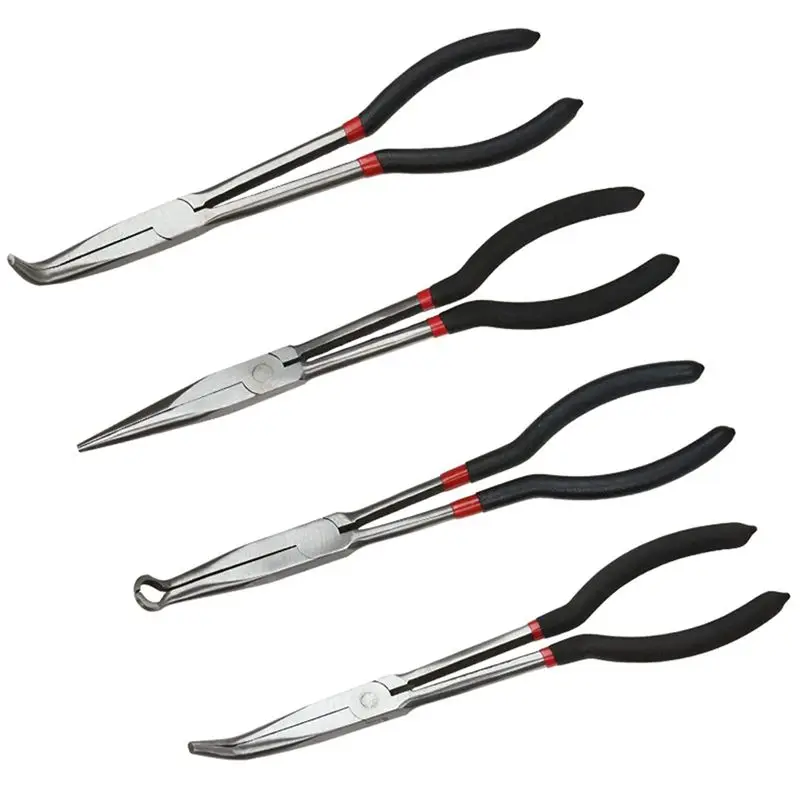 ✼11-Inch Long Needle-Nosed Pliers Include Straight, 45-Degree, 90-Degree and O-Type Pliers