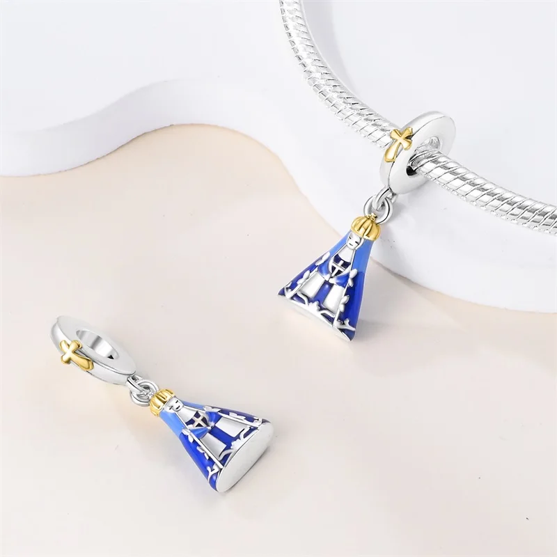 925 Sterling Silver Nossa Senhora Aparecida Dangle Cross Charms Pendants Fit Qikaola Original Bracelets DIY Jewelry For Women