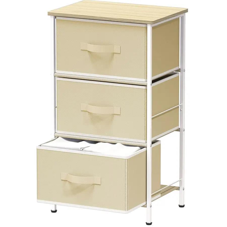 

Тумбочка-комод с 3 ящиками и деревянной столешницей, бежевая