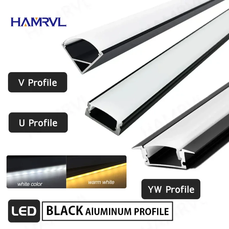 V/YW/U Style Shaped 16m Black Silver Aluminum Profile LED Bar Light Channel Holder Cover DIY Milky/Black  Strip Channeles