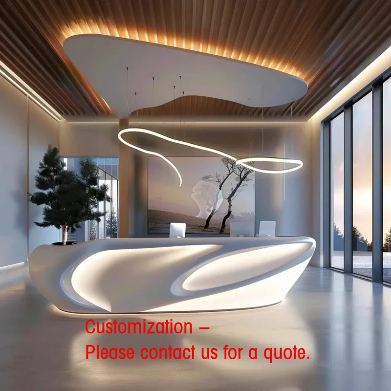 custom.Luxurious Custom Branding LED Reception Desk Available Premium Bulk Broadcast Desks Gaming & Podcast Studios