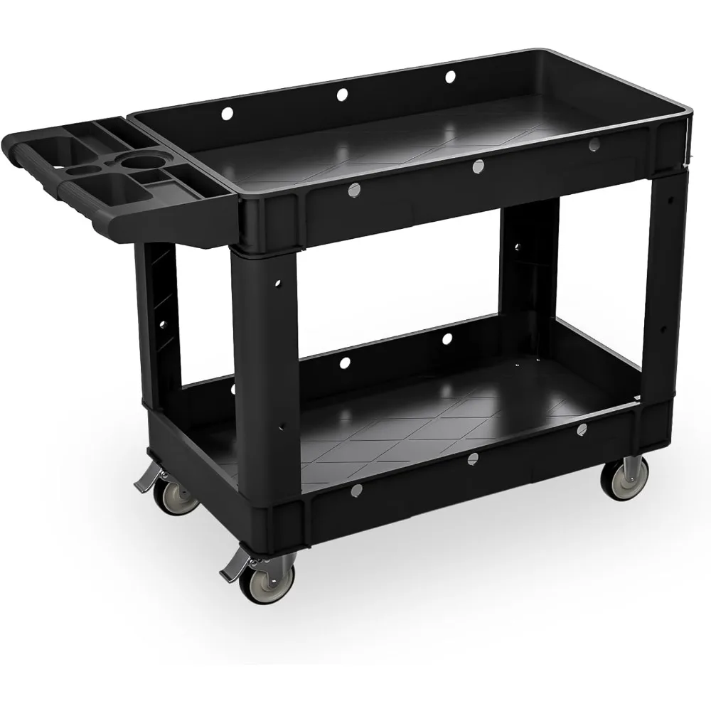 

Commercial Grade 2 Shelf Utility Cart with Wheels - Rolling Tool Trolley, Heavy Duty Service Push Cart for Business Warehouse Of