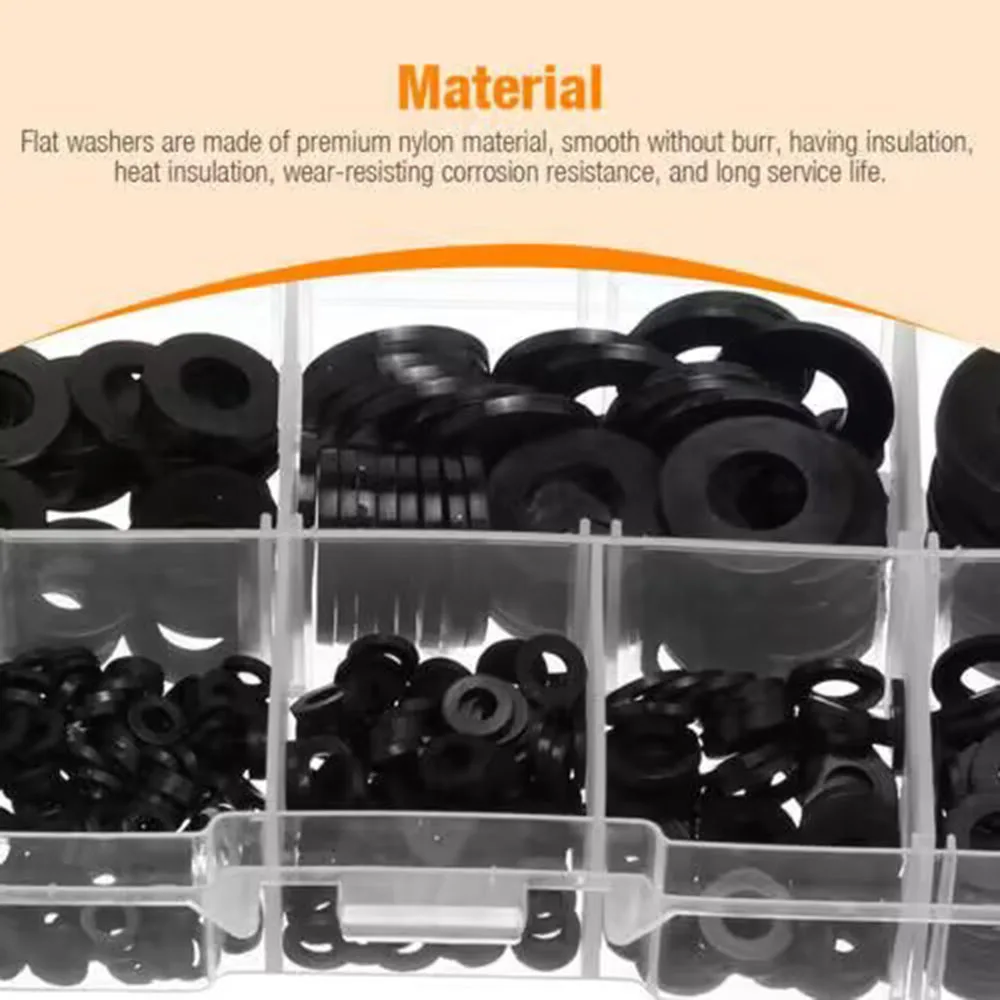 500pcs M2-M10 Set Flat Washers Nylon Rubber Rings Plain Repair Gasket Assortment