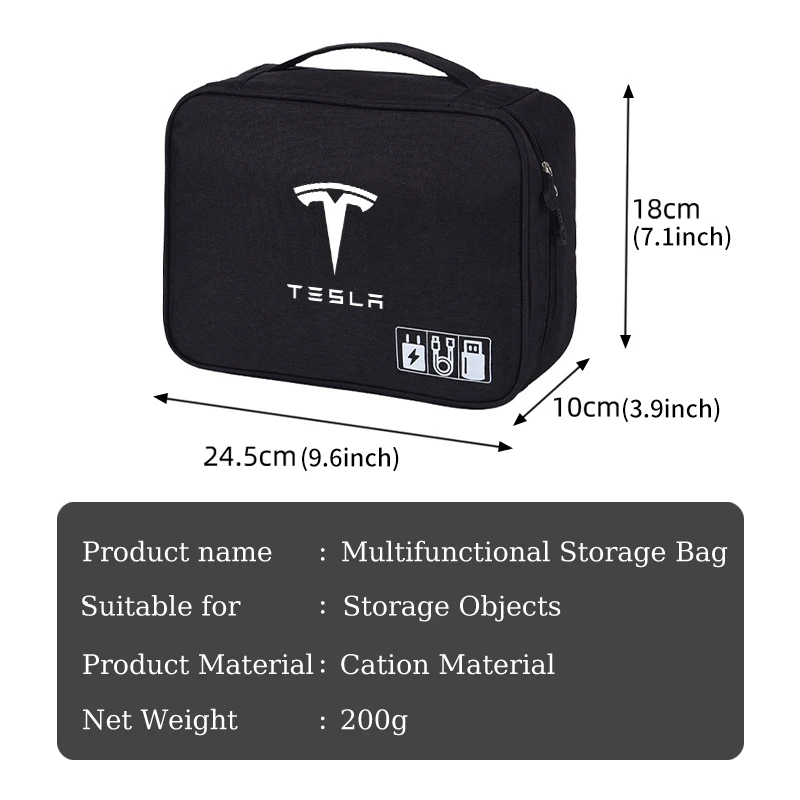 Car Multifunctional Bi-fold Storage Bag Double Zipper Large For Tesla Model Y 3 S X Roadster Bonina