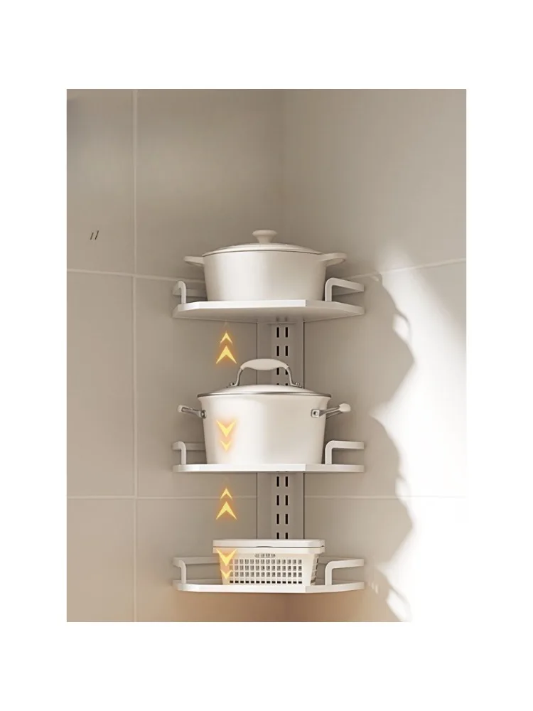 

Kitchen Corner Wall-Mounted Adjustable Triangle Household Multi-Layer No Punching Spice Rack Pot Rack