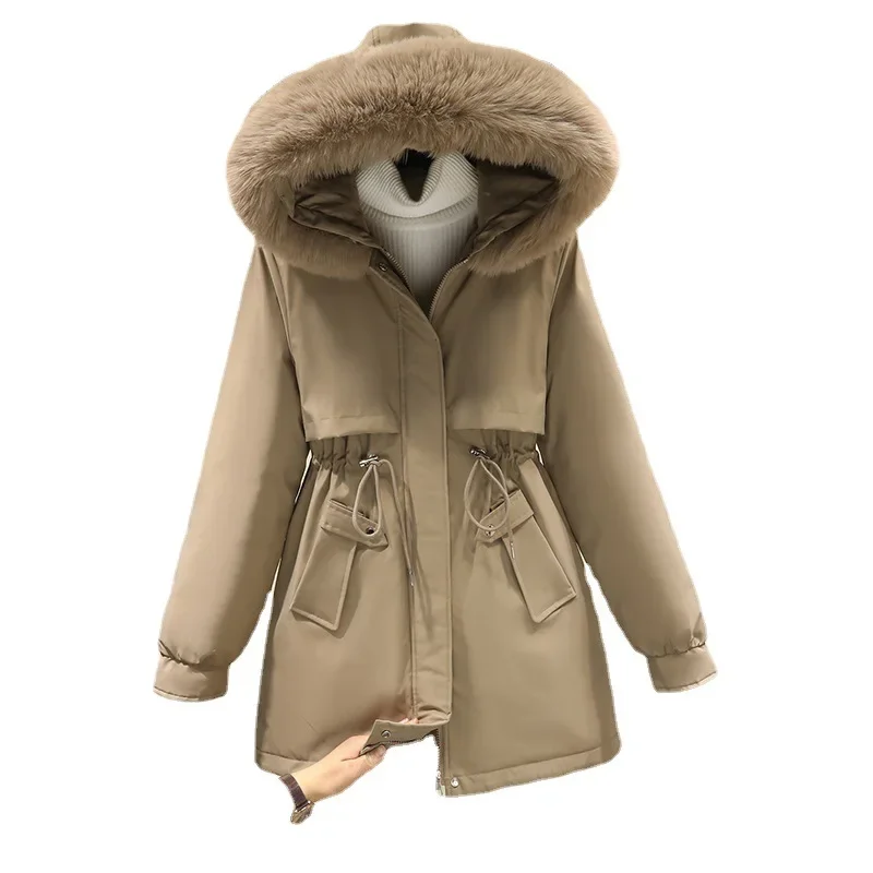 Parkas Women Hooded Zipper Thick Coats Full Sleeve Slim Fit Solid Jackets Parka Midi Waist Casual Splice Jacket Solid Pockets