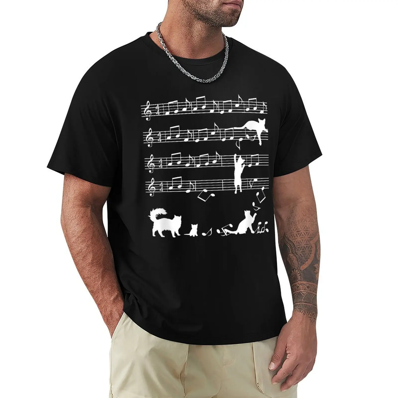 

Music Notes and Cats, Naughty Cats Playing T-Shirt Festival Short Sleeve T-Shirt