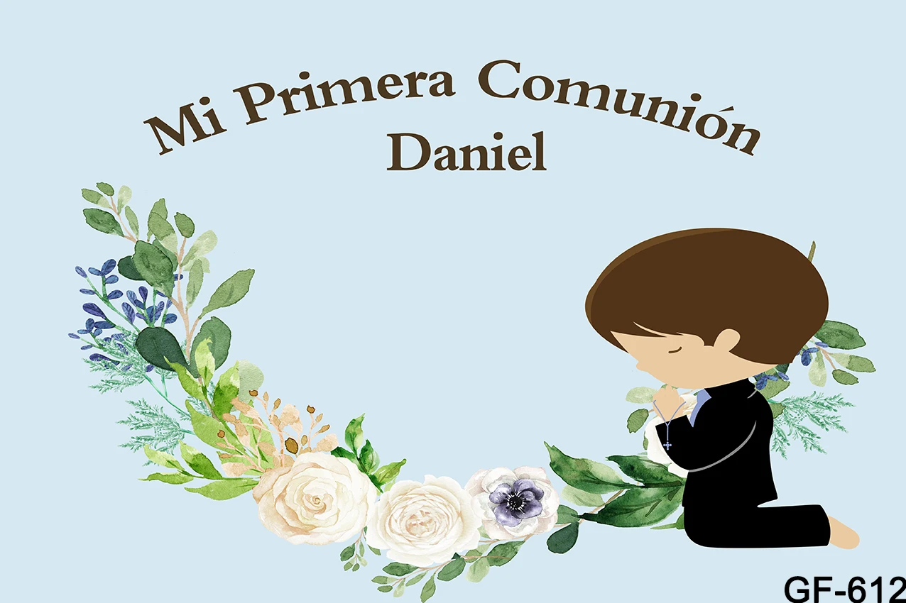 Boy First Primera Communion Backdrop Decor God Bless Photography Background Studio Baptism Christening Decoration Banner Props