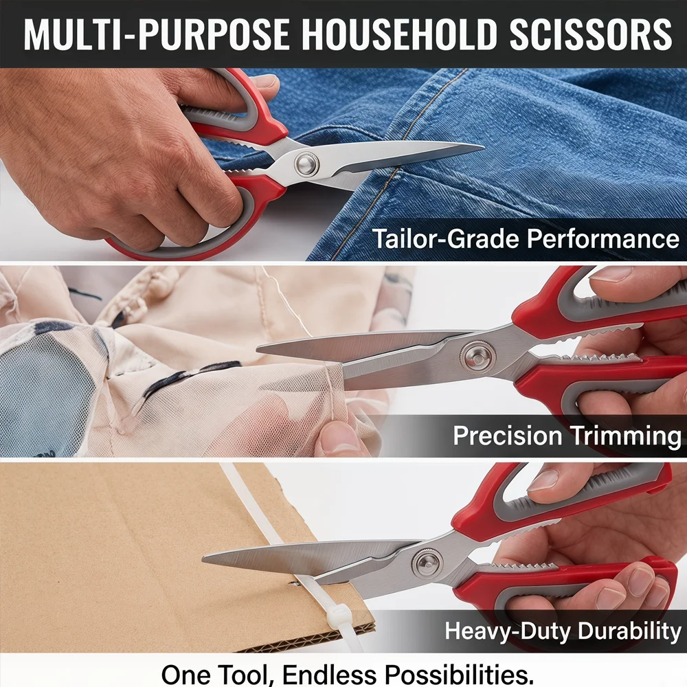 Stainless Steel Multifunctional Kitchen & Tailor Scissors PP+TPR Handle Chicken Bone Shears for Household Fabric Sewing Cutting