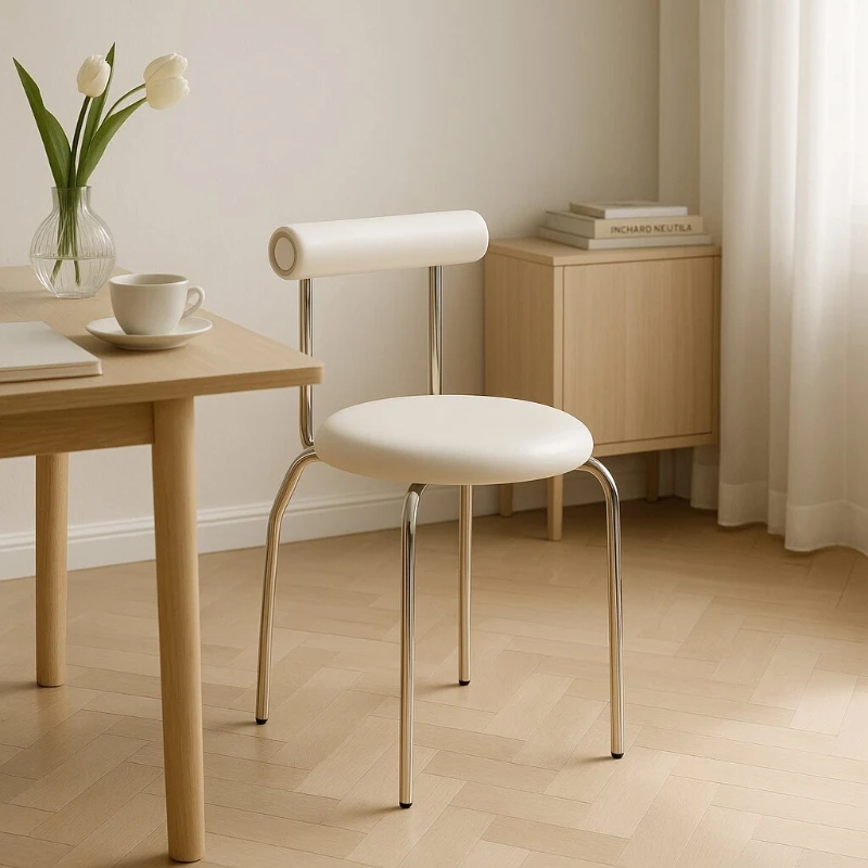 

Vintage Cream-Style Dining Chair, Home Living Room Chair, Bedroom Minimalist Vanity Chair, Office Meeting Room Iron Seating