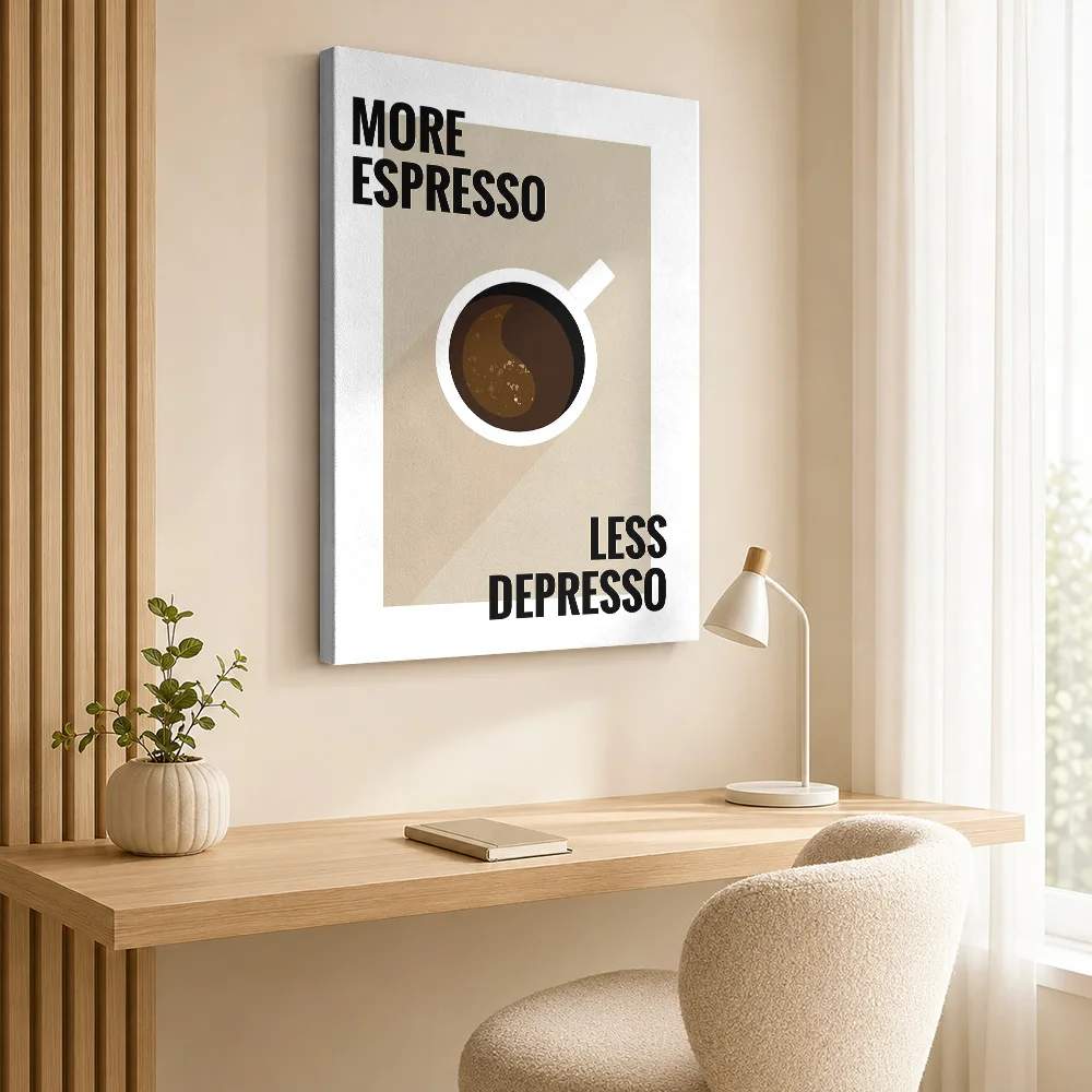 Espresso Less Depresso Coffee Quote Canvas Print Customized Photo Retro Graphic Wall Art For Breakfast Nook, Cafe Owner Gift
