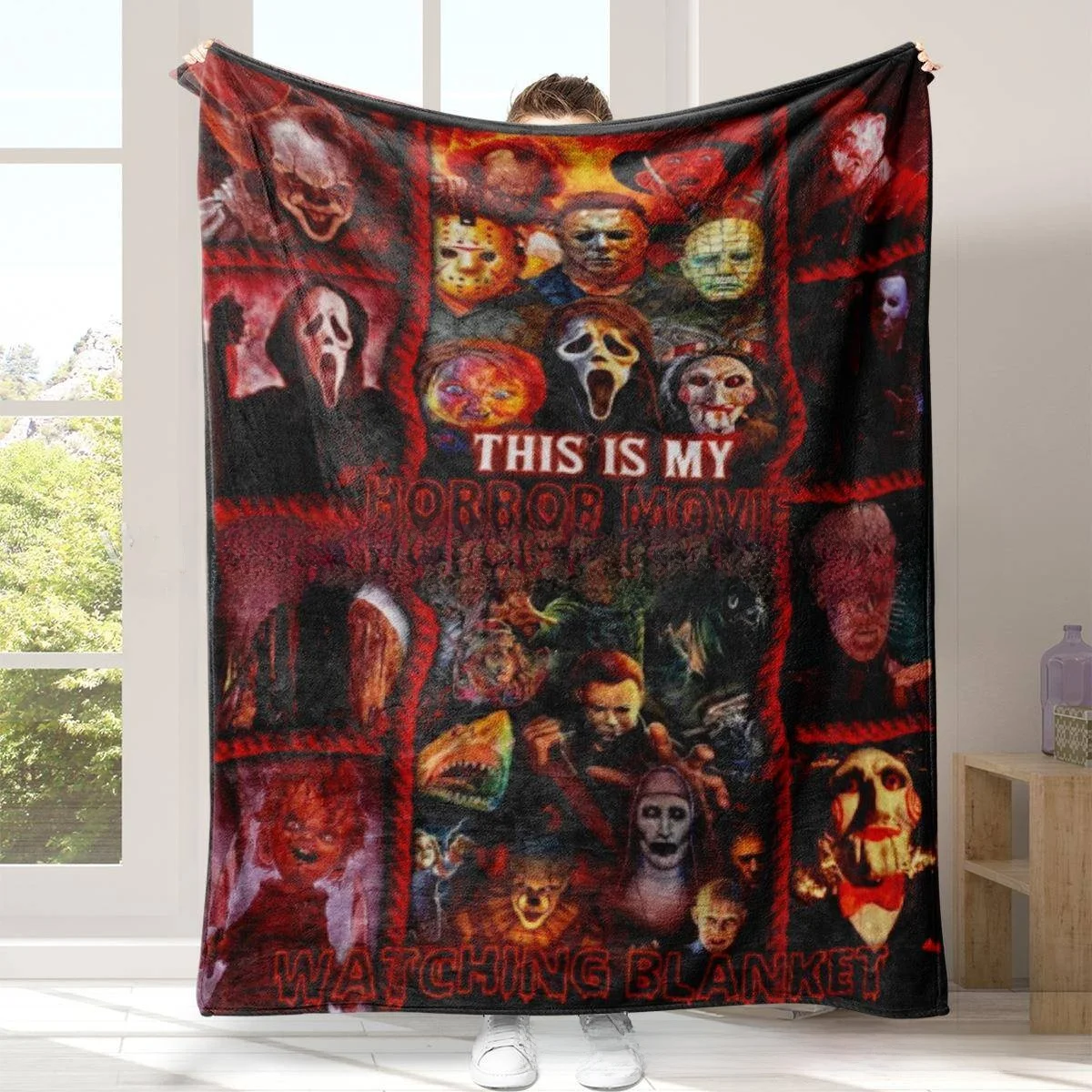 

Halloween Horror Movie Theme Customized Velvet Blanket Digital Printing Sofa Cover Blanket Scary Pattern Autumn Warm Throw Bl...