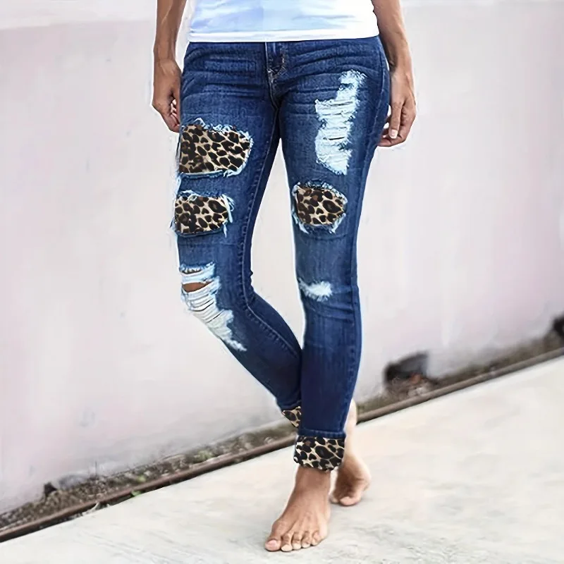 New Fashionable Boutique Women's Stretch Small Foot Women Jeans Ripped Holes Cut Washed Jeans Slim Leisure Women Jeans