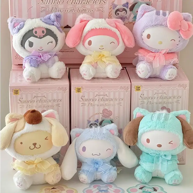 

Original Play With Kittens Series Blind Box Hello Kitty Kuromi Melody Mystery Box Anime Figure Cute Pendant Toys Girl Gift