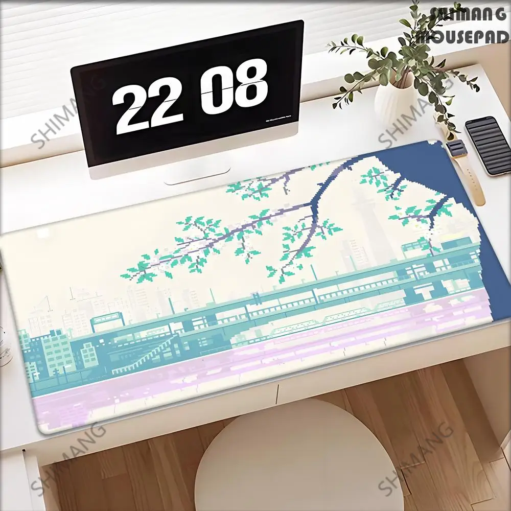 PC Gamer Mousepad Pixel Art Mouse Pad Office Large Mouse Mat Rubber Deskpads XXL Desk Mats Street Scenery Mousepads 900x400mm