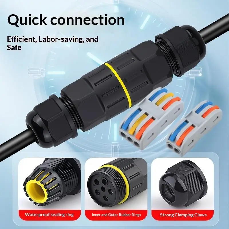 （Summer4）1 Set Quick Connection 2/3 In 2/3 Out 2/3Pin Electrical Terminal Adapter Wire Connector IP68 Waterproof Cable Connector