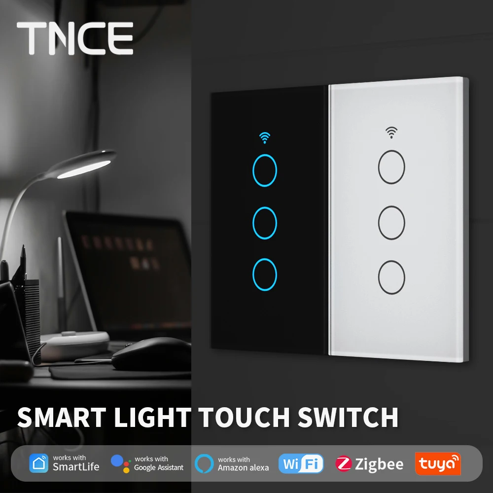 

TNCE Tuya Wi-Fi/Zigbee умный настенный переключатель 1/2/3/4 Gang настенный сенсорный переключатель управление через приложение работает с Alexa Google Home