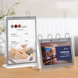 A4 Acrylic Pages Turning Table Card Double-Sided Menu Poster Paper Sign Holder Stand Restaurant Price Label Card Frame Display