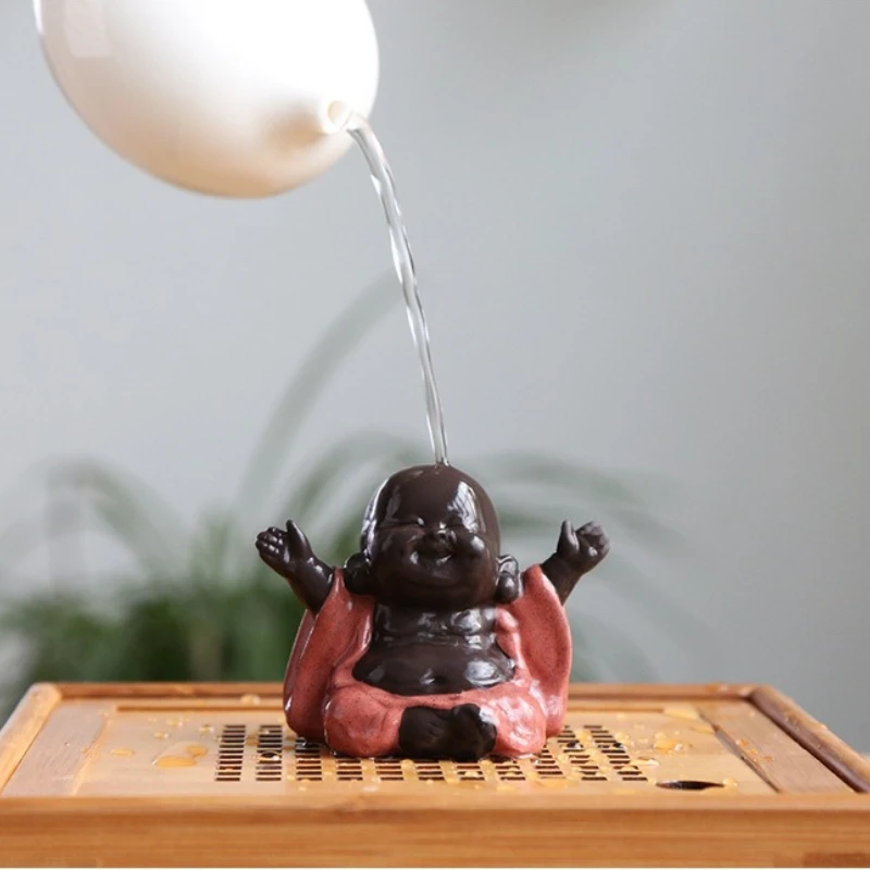 Ceramic Maitreya Buddha Statue Tea Sculpture Hand Carved Tea Pet Craft Ornament Home Tea Ceremony Decoration