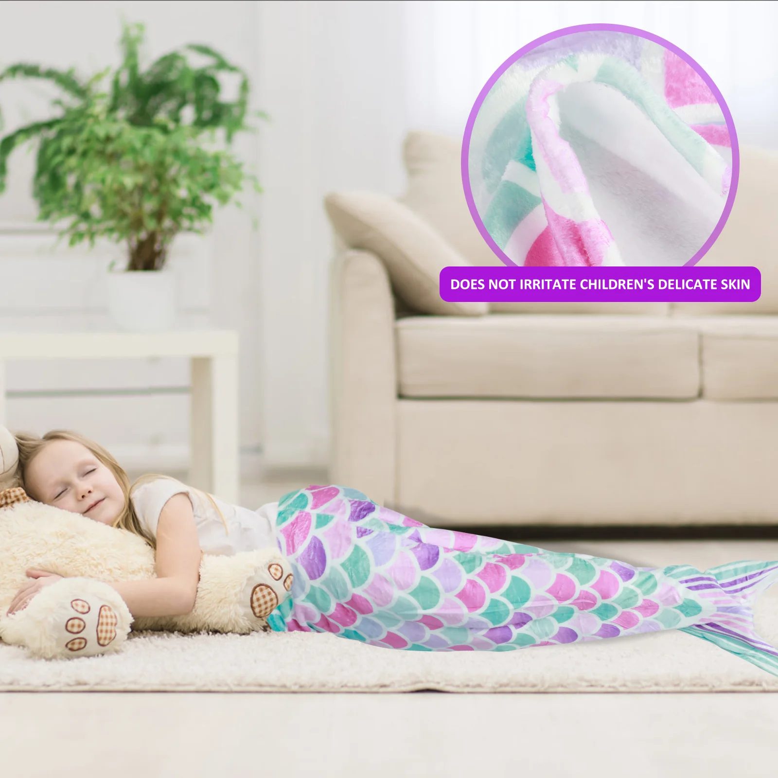 Girls Mermaid Tail Blanket 120cm Soft Flannel Sleeping Blanket Rainbow Ombre Sleep Bag Childrens Mermaid Snuggle Blanket New