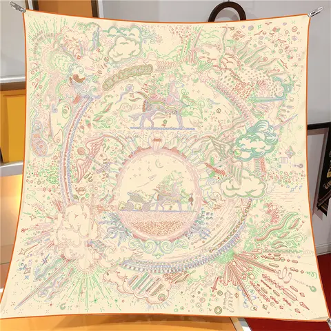 90 cm Luxus Marke Platz Schal Frauen Twill Seide Schals Wraps Strand Schal Hijabs Große Bandana Foulards Halstuch Kopfbedeckungen